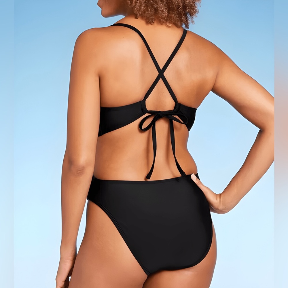 NWT | Shade & Shore | Plunge Bead Detail Extra High Leg One Piece Swimsuit | S - Picture 2 of 6